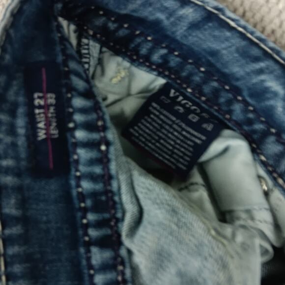 Vigoss Chelsea Boot Cut Jeans Women 27X32 Blue Fade Whiskered Jeweled Stretch - Picture 8 of 12